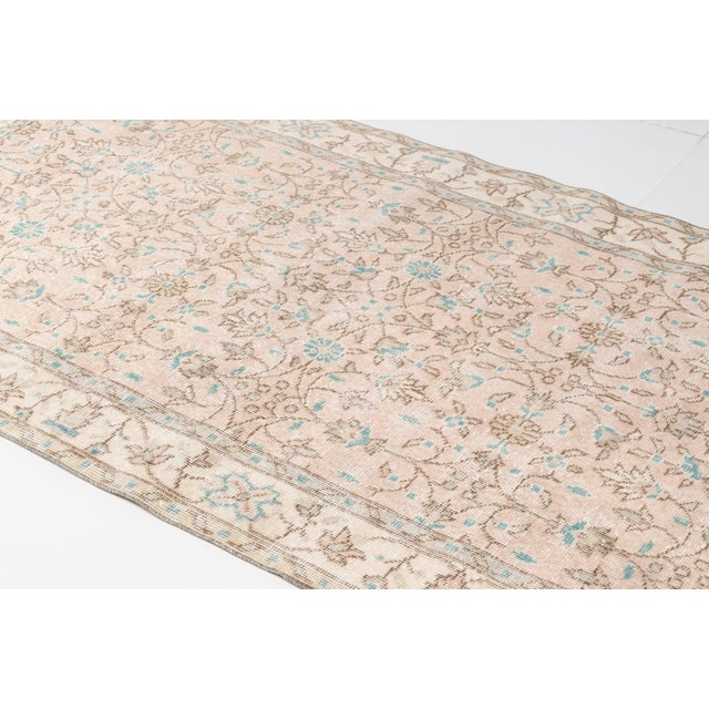 1960s Mid 20th Century Muted Oushak Turkish Rug, Faded Peach and Teal Area Rug For Sale - Image 5 of 10