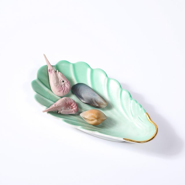 This remarkable Aesthetic Movement ceramic shell dish, crafted and signed by Limoges, France, circa 1900, is a stunning...