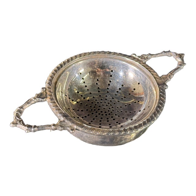 Antique English Silverplate Tea or Lemon Strainer With Twig Handles For Sale