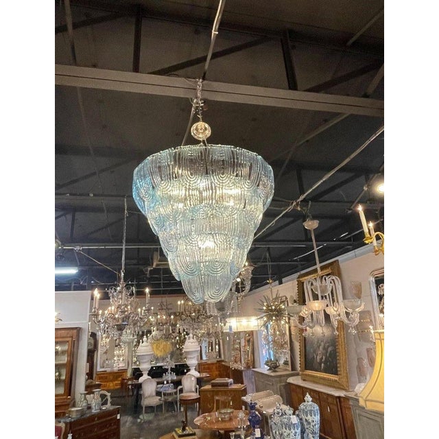 Modern Aqua Blue Murano Glass Waterfall Chandelier For Sale In Dallas - Image 6 of 6