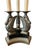 Vintage table lamp by Ethan Allen featuring an elegant swan motif base and triple candle-style columns. Designed in a...