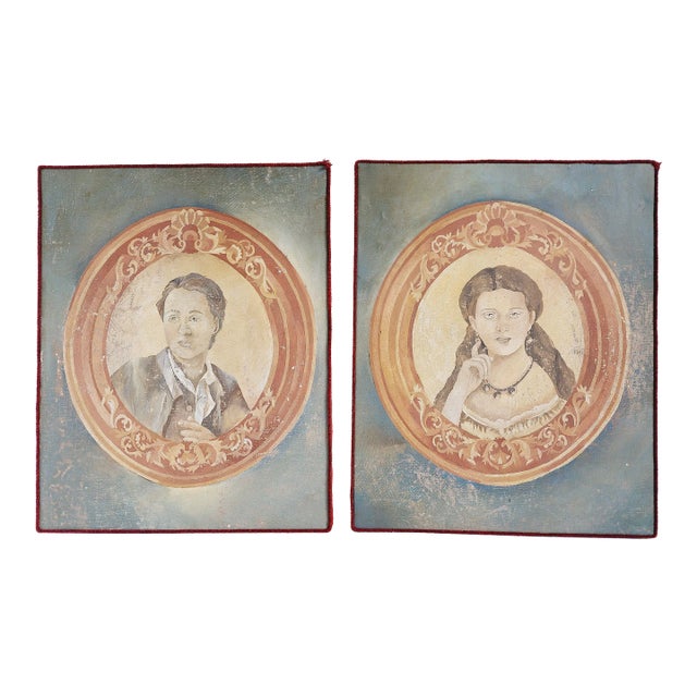 Italian Fresco Style Portraits Painting-A Set For Sale