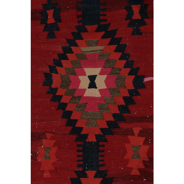 1920s 1910s Antique Persian Kilim in Red, Pink and Blue Tribal Geometric Patterns For Sale - Image 5 of 6