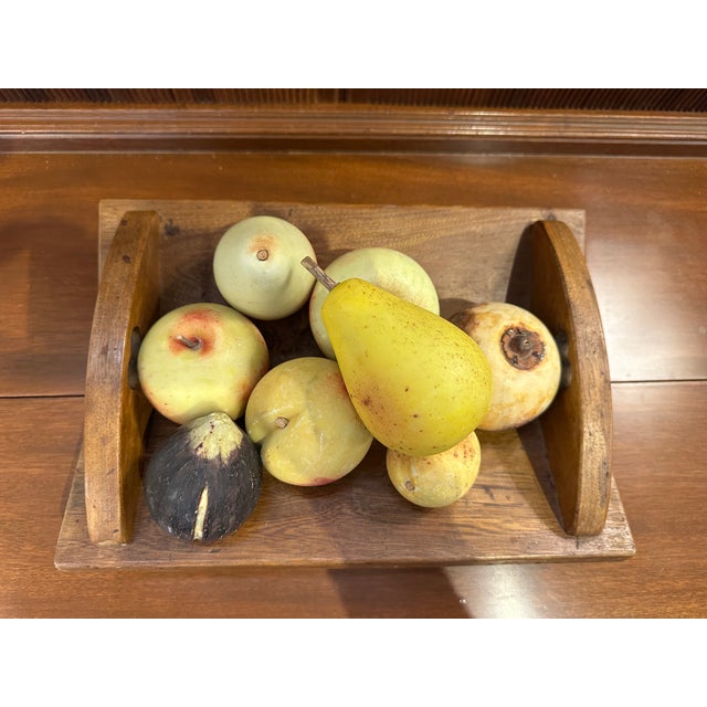 Listing a vintage wooden tray with 8 vintage Italian alabaster pieces of fruit. In very nice vintage condition. Tray...
