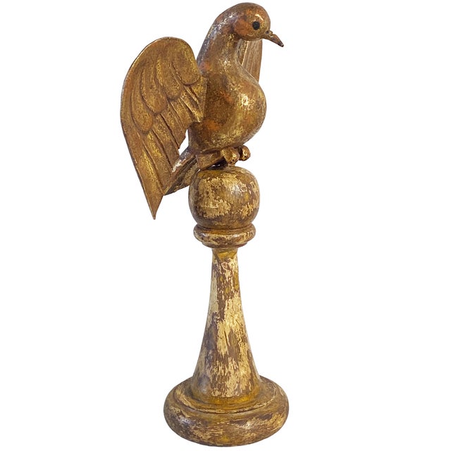 1980s Vintage Hand Carved Wood Bird Sculpture on Finial 19" H For Sale - Image 5 of 10