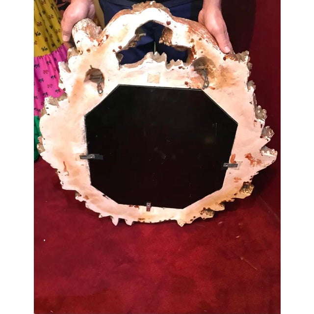 Sculpture Materials 19th Century Italian Distress Gilt Mirror Frame With Cherubs Wreath For Sale - Image 7 of 8