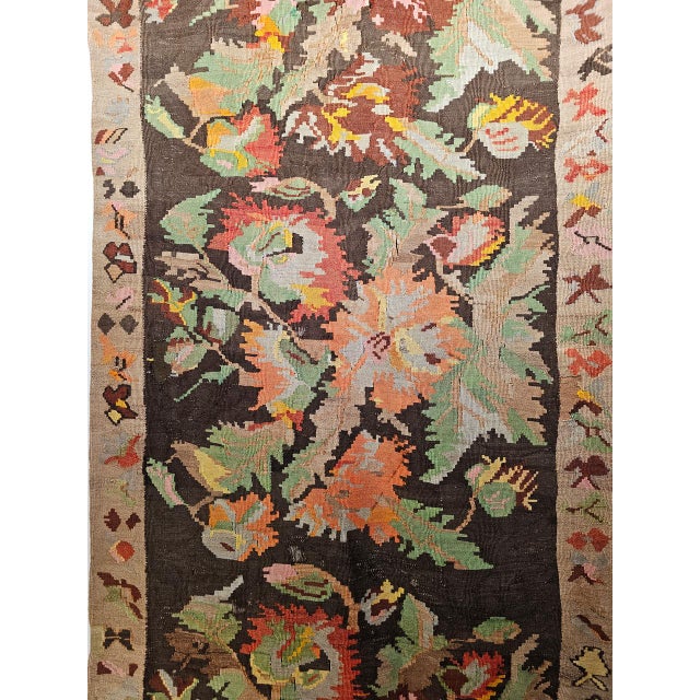 Vintage Caucasian Karabagh Kilim Runner, Handwoven Wool, Allover Floral Pattern, Brown & Tan, 5x11 For Sale - Image 10 of 16