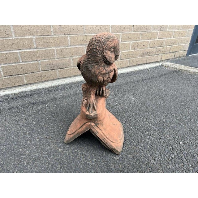 English Owl Garden Ornament in Aged Terracotta For Sale - Image 11 of 18