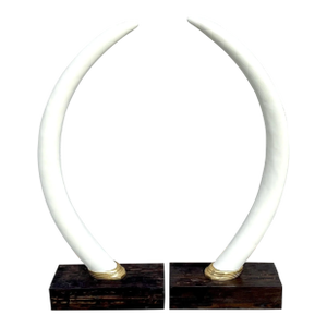 Vintage Boho Monumental Plaster Elephant Tusks - Set of 2