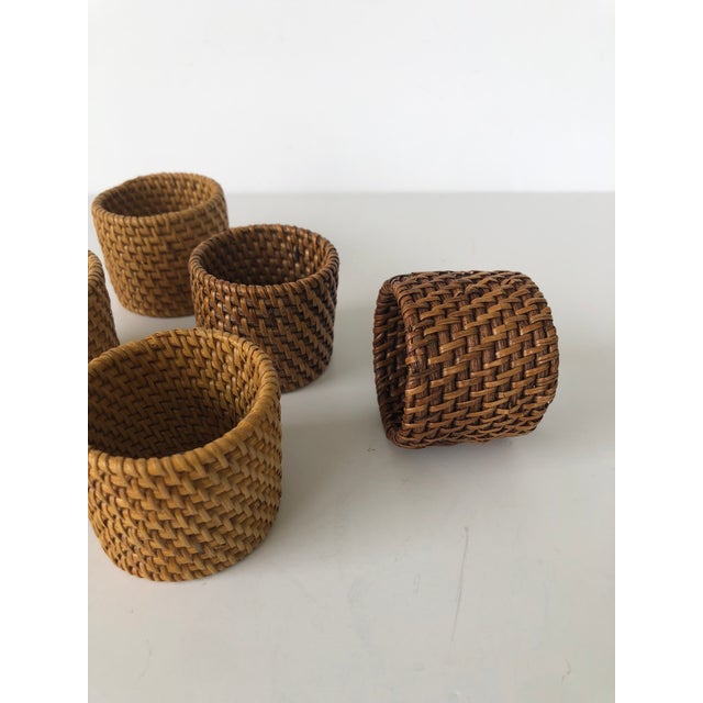 Early 21st Century Asian Woven Round Rattan Napkin Holders - Set of 6 For Sale - Image 5 of 6