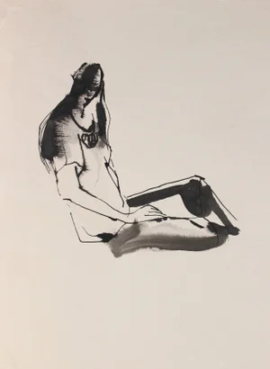 Abstracted Seated Figure Drawing 20th Century Ink and Ink Wash