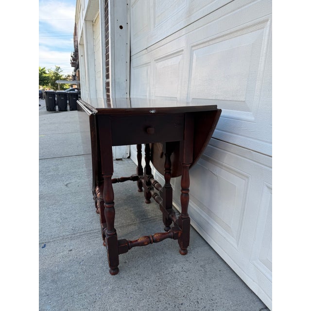 Jacobean Vintage Jacobean Style Mahogany Gateleg Drop-Leaf Dining Table With Turned Stretcher Base For Sale - Image 3 of 12