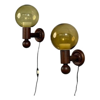 1960s Luxus Vittsjö, Impressive Wall Sconces, Dark Pine, Tinted Glass - Pair For Sale