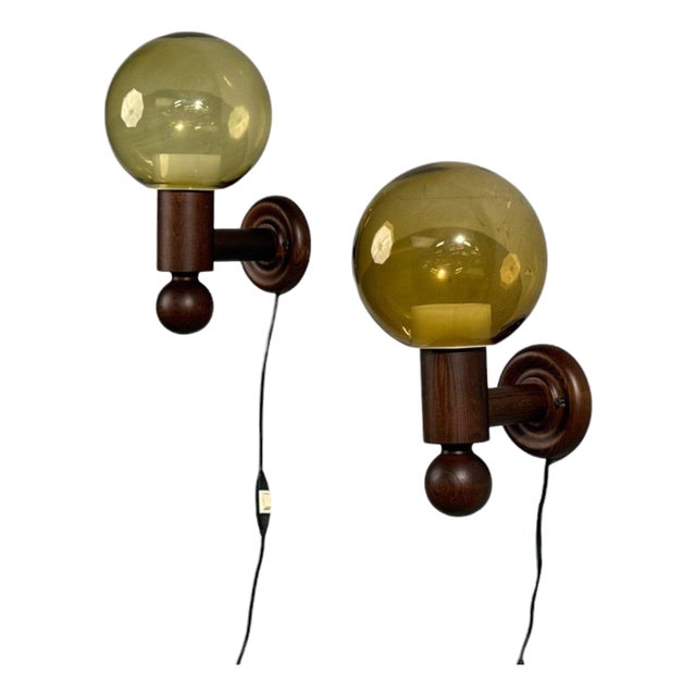 1960s Luxus Vittsjö, Impressive Wall Sconces, Dark Pine, Tinted Glass - Pair For Sale