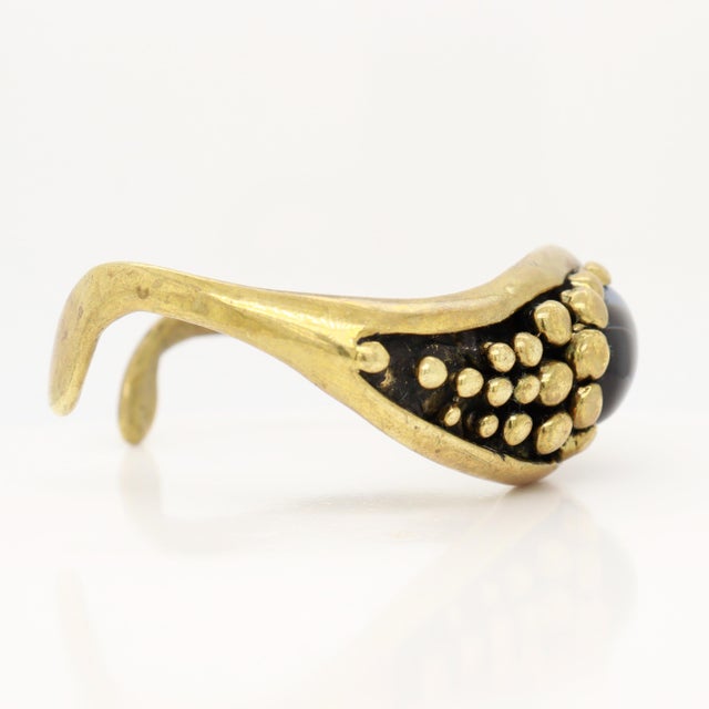 Signed Mid-Century Stephen Burr Brutalist Cast Brass & Agate Cabochon Bracelet For Sale - Image 9 of 11