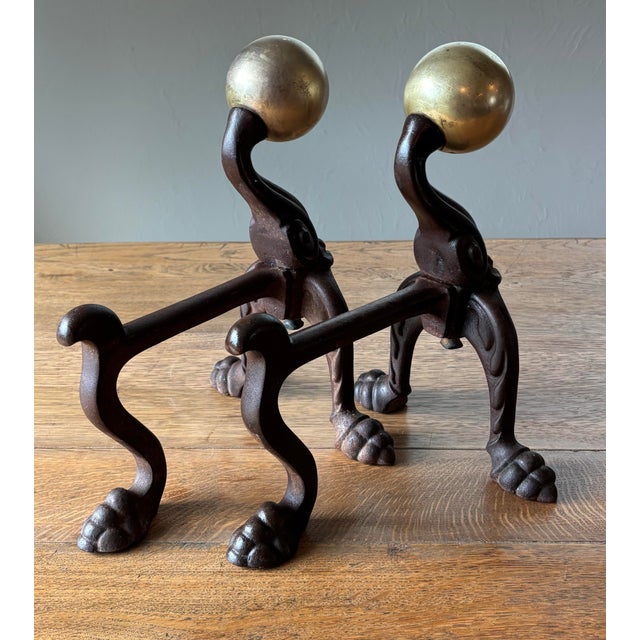 19th Century English Brass and Cast Iron Andirons For Sale In Naples, FL - Image 6 of 7