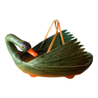 Vintage Split Bamboo Goose Bird Basket For Sale