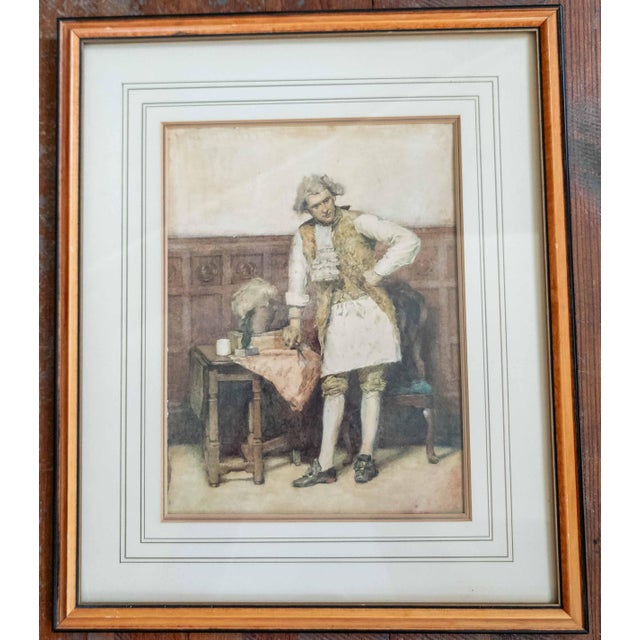 We are selling this fine English watercolor painting. This 19th century water color features an 18th Century style...