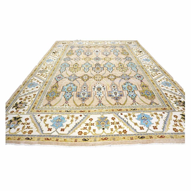 Afghan Sultanabad Wool 9X12 Tan, Green & Blue Handmade Area Rug #1143689 For Sale In Houston - Image 6 of 11