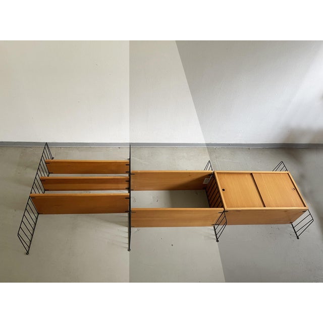 Mid-Century String Shelf and Cupboard in Gold Ash by Nisse and Kajsa Strinning, Sweden, 1960s For Sale - Image 4 of 18
