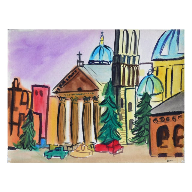 Mid-Century Modern Colorful Skyline by Diane Baldwin For Sale - Image 3 of 4