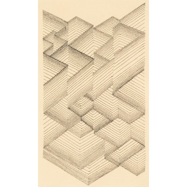 A 1966 abstract ink drawing by the American artist William Itter (1942-2025). This abstract work depicts a geometric...