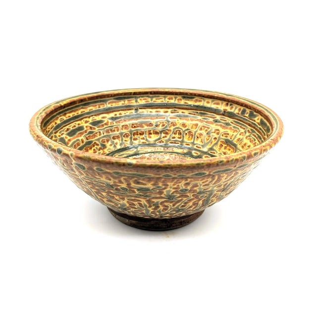 Mid-Century Modern Vintage Glazed Stoneware Artist Signed Bowl For Sale - Image 3 of 10