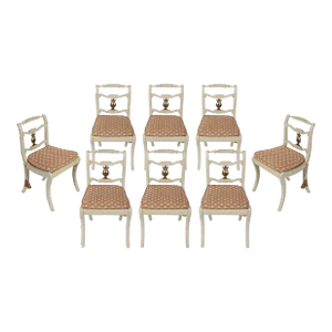 Set of Eight Regency Style Painted Dining Chairs With Harp Detail