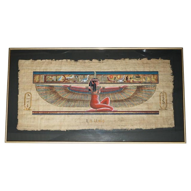 Large Egyptian Hand-Painted Papyrus of Winged Goddess Isis For Sale - Image 14 of 14