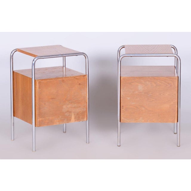 Bauhaus Chrome Bedside Tables attributed to R. Slezák, Former Czechoslovakia, 1930s, Set of 2 For Sale - Image 11 of 12
