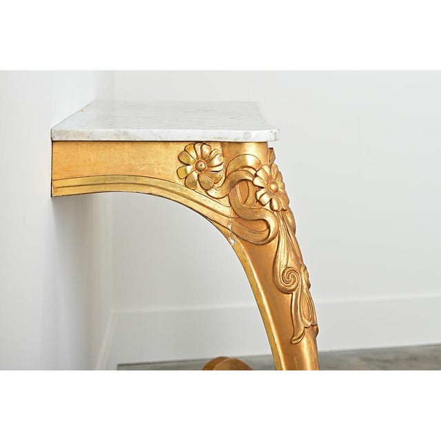 Wood Early 20th Century French Art Nouveau Giltwood and Marble Console Table For Sale - Image 7 of 13