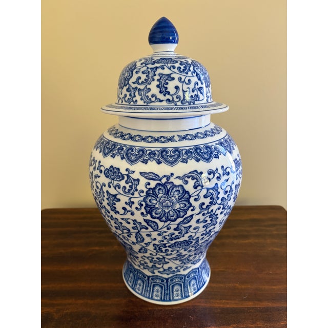 Early 21st Century Chinoiserie Large Blue and White Porcelain Ginger Jar For Sale - Image 5 of 8