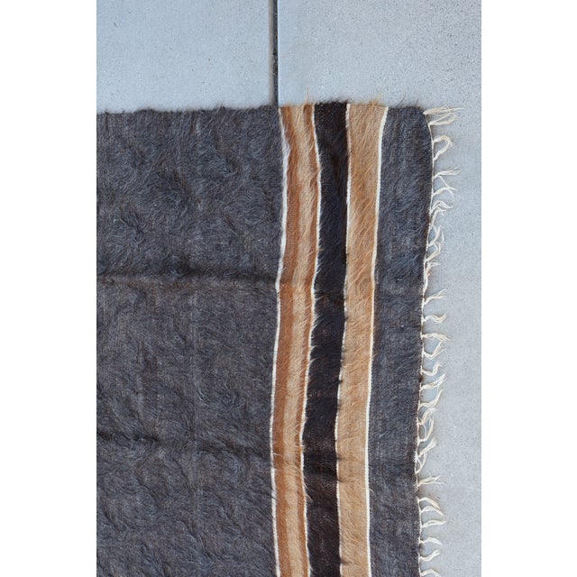 Vintage Turkish Siirt Mohair Blanket, Undyed Angora Goat Hair, Medallion & Stripes For Sale - Image 11 of 13