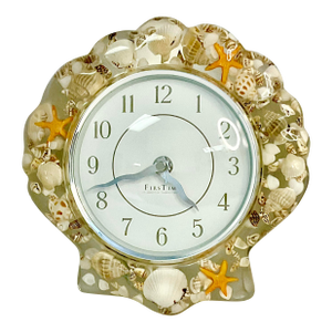 1970s Vintage Coastal Chic Seashell and Lucite Wall Clock