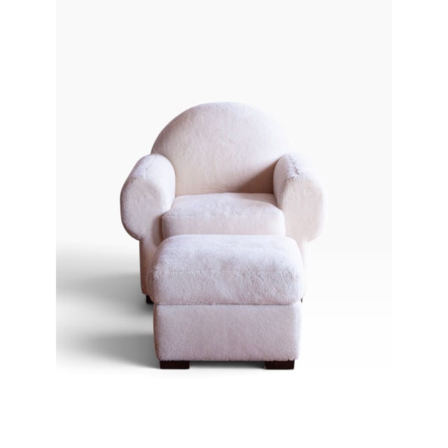Art Deco Shearling Club Chair and Ottoman, 1980s For Sale - Image 4 of 10