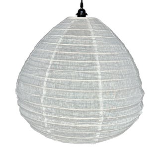 Japanese-Style Teardrop-Shaped Pendant Light in Rattan and Natural Linen, 1980s For Sale