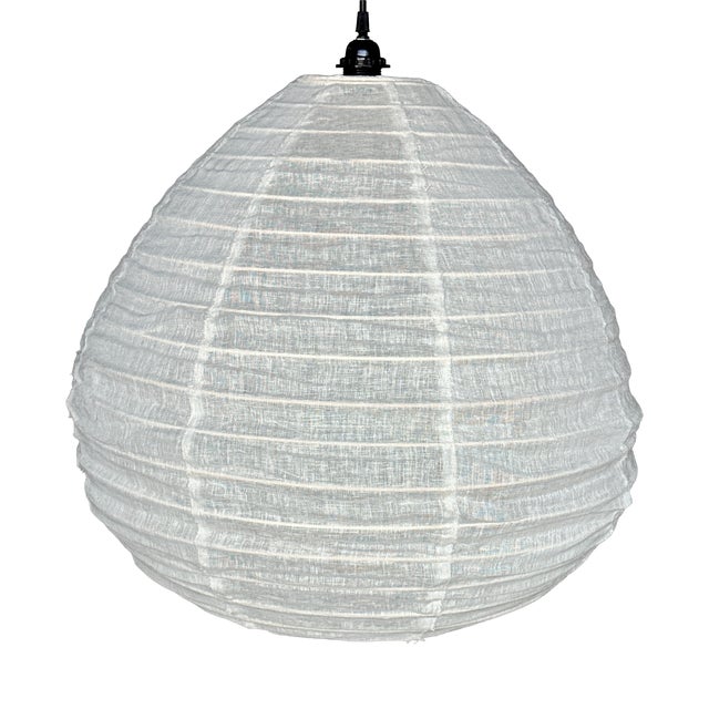 Japanese-Style Teardrop-Shaped Pendant Light in Rattan and Natural Linen, 1980s For Sale