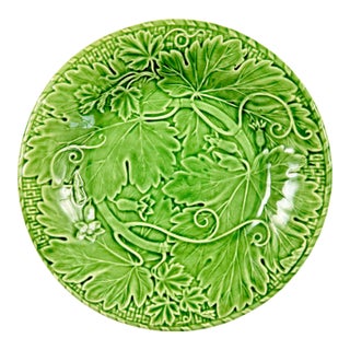 1980s Bordallo Pinheiro Green Grape Vine & Basket Weave Green Plate For Sale
