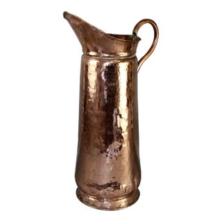 Monumental Antique French Hammered Copper Pitcher For Sale