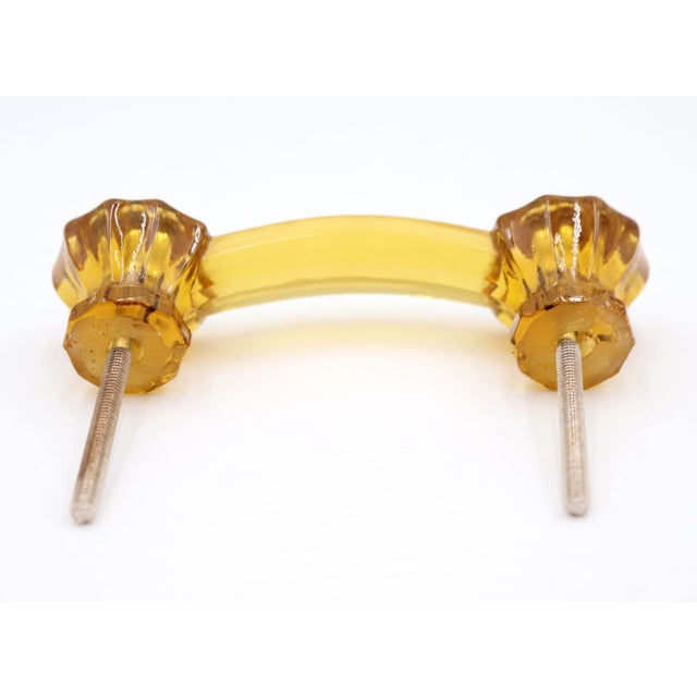 Pair of Vintage 4.25 In. Amber Glass Bridge Cabinet Pulls For Sale - Image 6 of 6