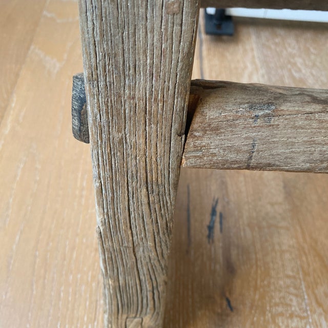 Vintage Rustic Reclaimed Elm Wood Low Bench For Sale - Image 10 of 12