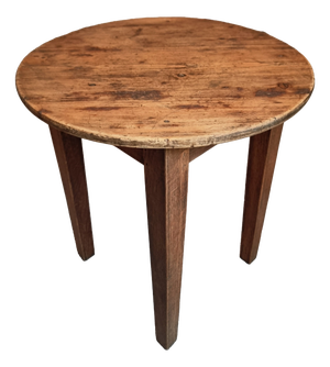 Antique Round Side Table with Oak Legs and Pine Top, 1900