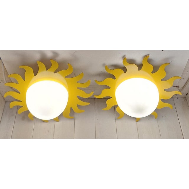 Vintage Ceiling Lamps with Plastic Mounting, Metal Frame and Glass Shade, 2000s, Set of 2 For Sale - Image 3 of 7