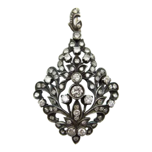 Late 19th Century Victorian Sterling Silver and 12k Gold Diamond Pendant Brooch