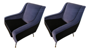 Vintage Black and Blue Lounge Chairs, 1960s, Set of 2
