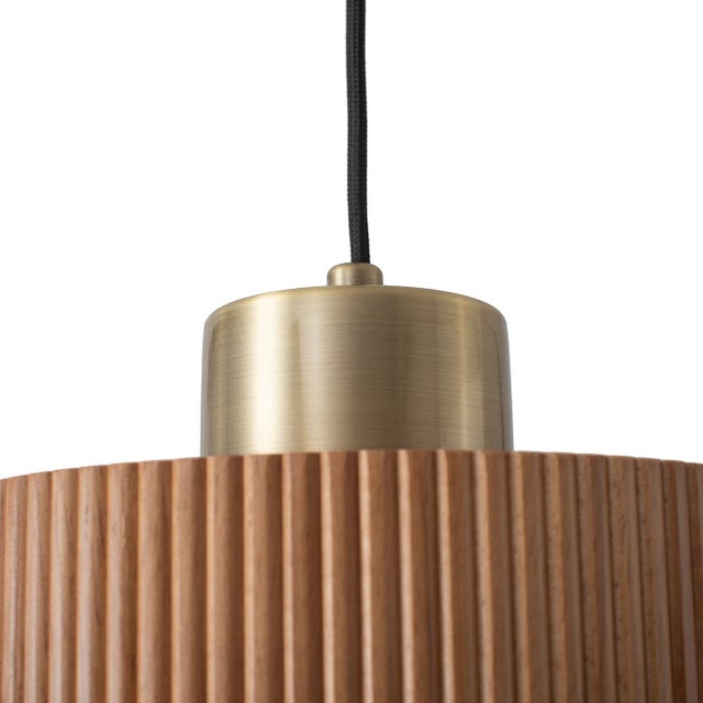 Tambo Pendant Light - Natural Ash Wood Finish, Weathered Brass Base For Sale In Los Angeles - Image 6 of 11