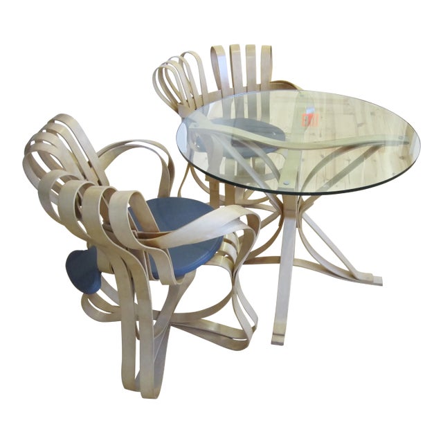 Frank Gehry Two Cross Check Chairs and Face Off Table For Sale