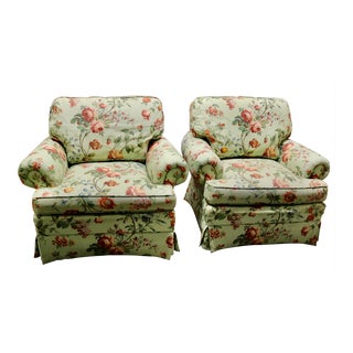 Early 21st Century Century Furniture L T Designs Floral Upholstery English Arm Chairs - a Pair For Sale