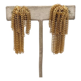 Vintage 1971 Signed Napier Goldtone Fringe Clip Earrings-2 Pieces For Sale