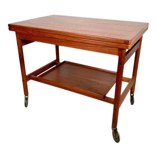 Mid Century Danish Modern Kurt Ostervig Teak Extension Top Bar Cart For Sale